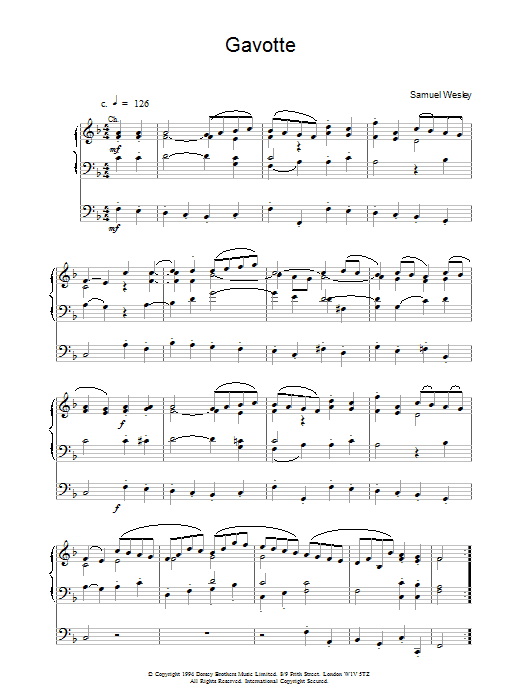 Samuel Wesley Gavotte Sheet Music Notes & Chords for Organ - Download or Print PDF
