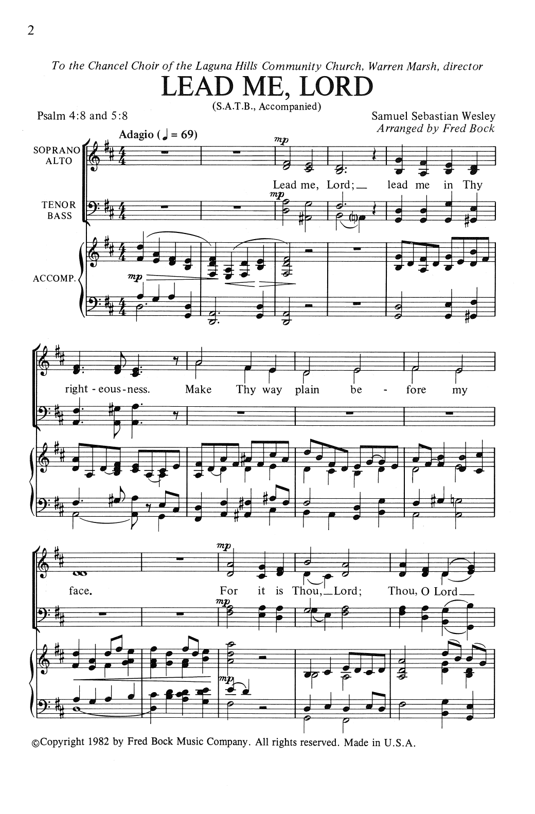 Samuel Wesley Lead Me, Lord (arr. Fred Bock) Sheet Music Notes & Chords for SATB Choir - Download or Print PDF Samuel Wesley Lead Me, Lord (arr. Fred Bock) Sheet Music Notes & Chords for SATB Choir - Download or Print PDF