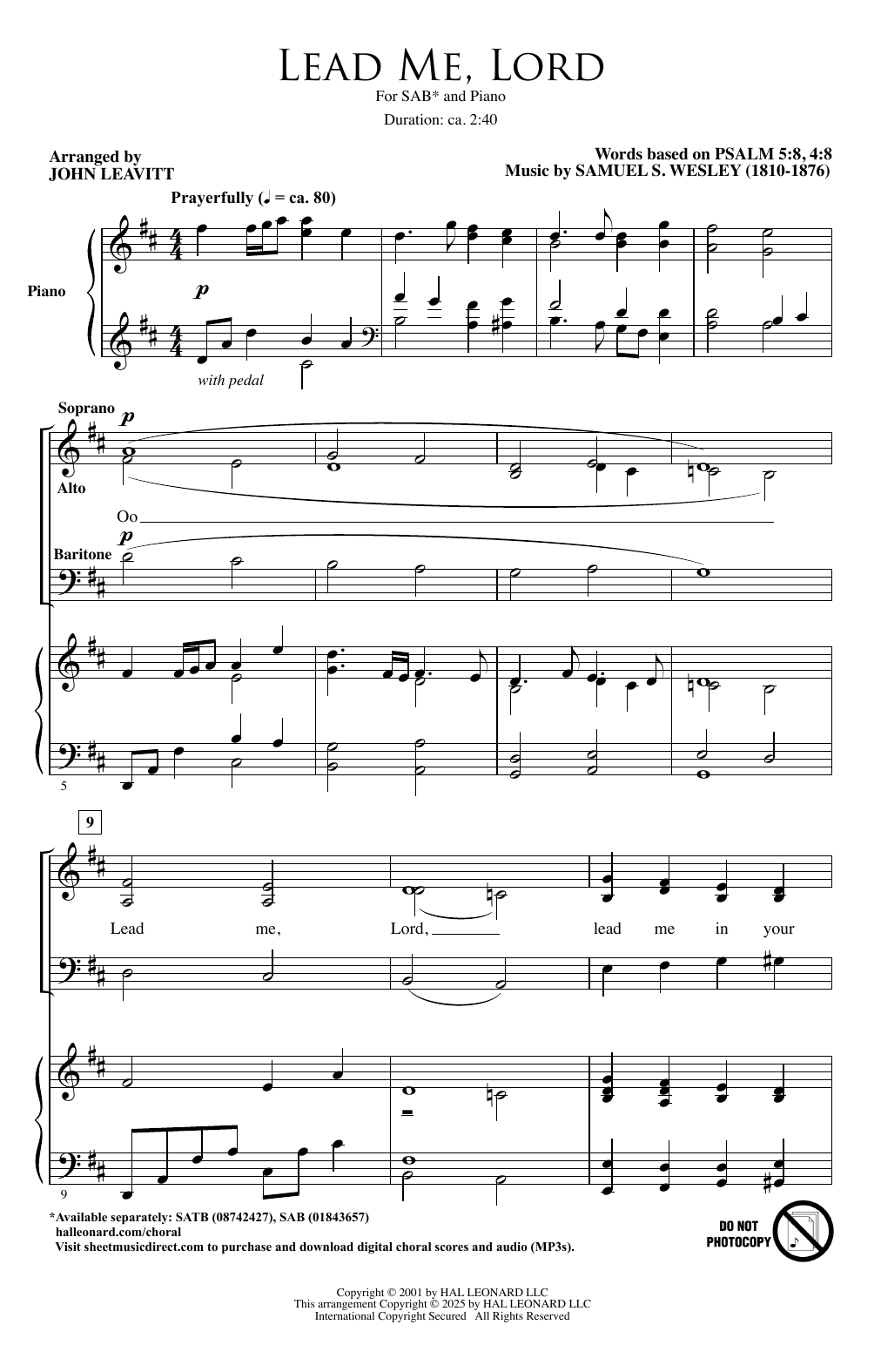 Samuel Wesley Lead Me, Lord (arr. John Leavitt) Sheet Music Notes & Chords for SAB Choir - Download or Print PDF Samuel Wesley Lead Me, Lord (arr. John Leavitt) Sheet Music Notes & Chords for SAB Choir - Download or Print PDF