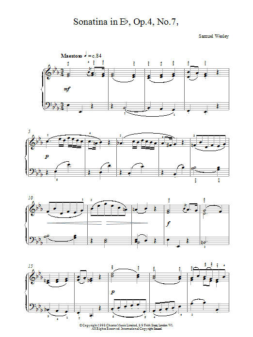 Samuel Wesley Sonatina Op4 No7 Sheet Music Notes & Chords for Piano - Download or Print PDF