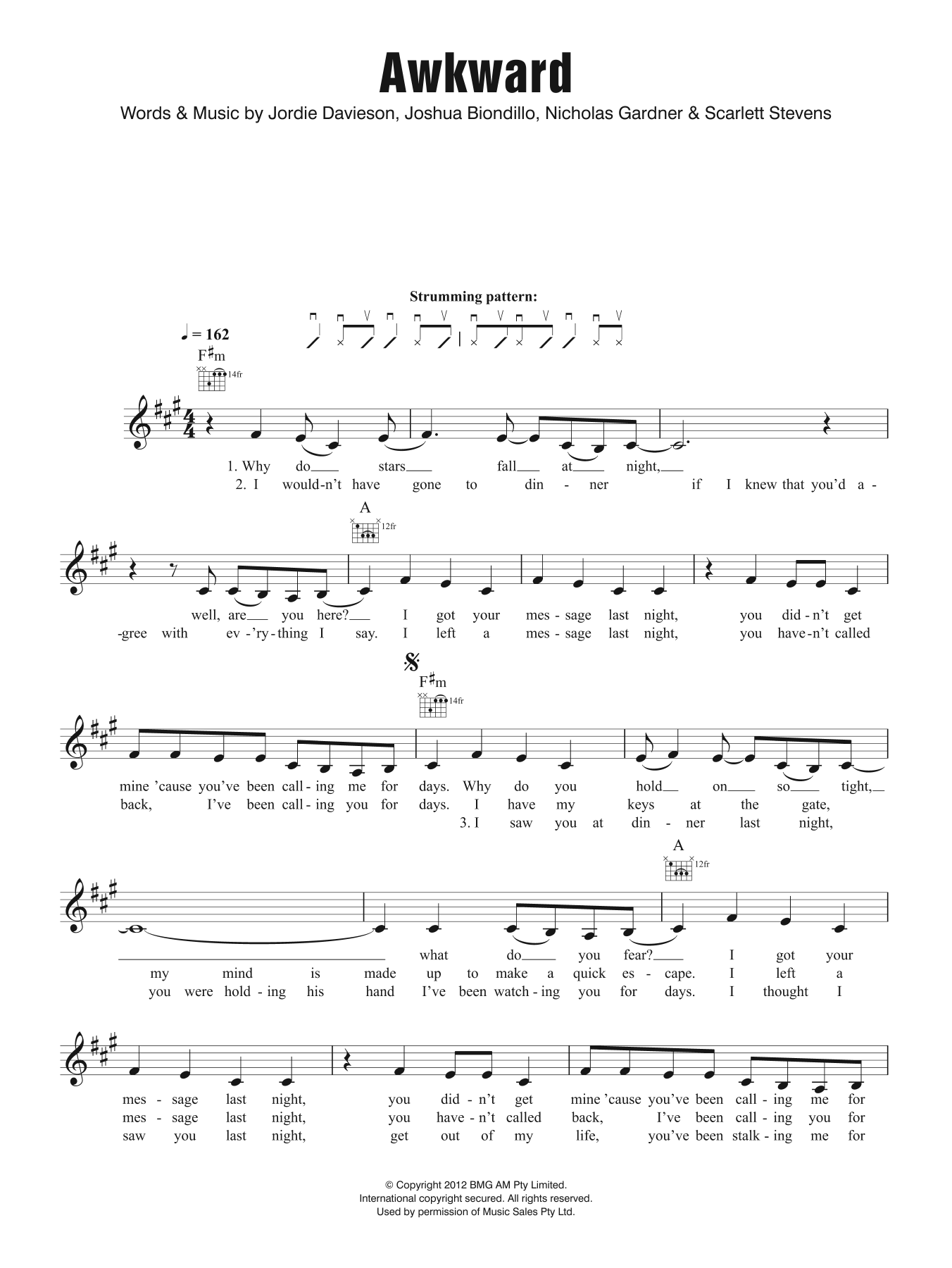 San Cisco Awkward Sheet Music Notes & Chords for Melody Line, Lyrics & Chords - Download or Print PDF