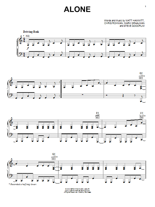 Sanctus Real Alone Sheet Music Notes & Chords for Piano, Vocal & Guitar (Right-Hand Melody) - Download or Print PDF