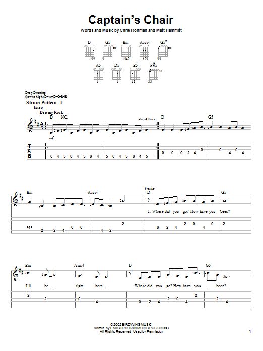 Sanctus Real Captain's Chair Sheet Music Notes & Chords for Easy Guitar Tab - Download or Print PDF Sanctus Real Captain's Chair Sheet Music Notes & Chords for Easy Guitar Tab - Download or Print PDF