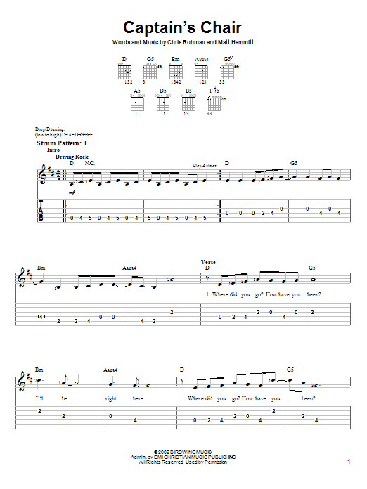 Sanctus Real Captain's Chair Sheet Music Notes & Chords for Easy Guitar Tab - Download or Print PDF