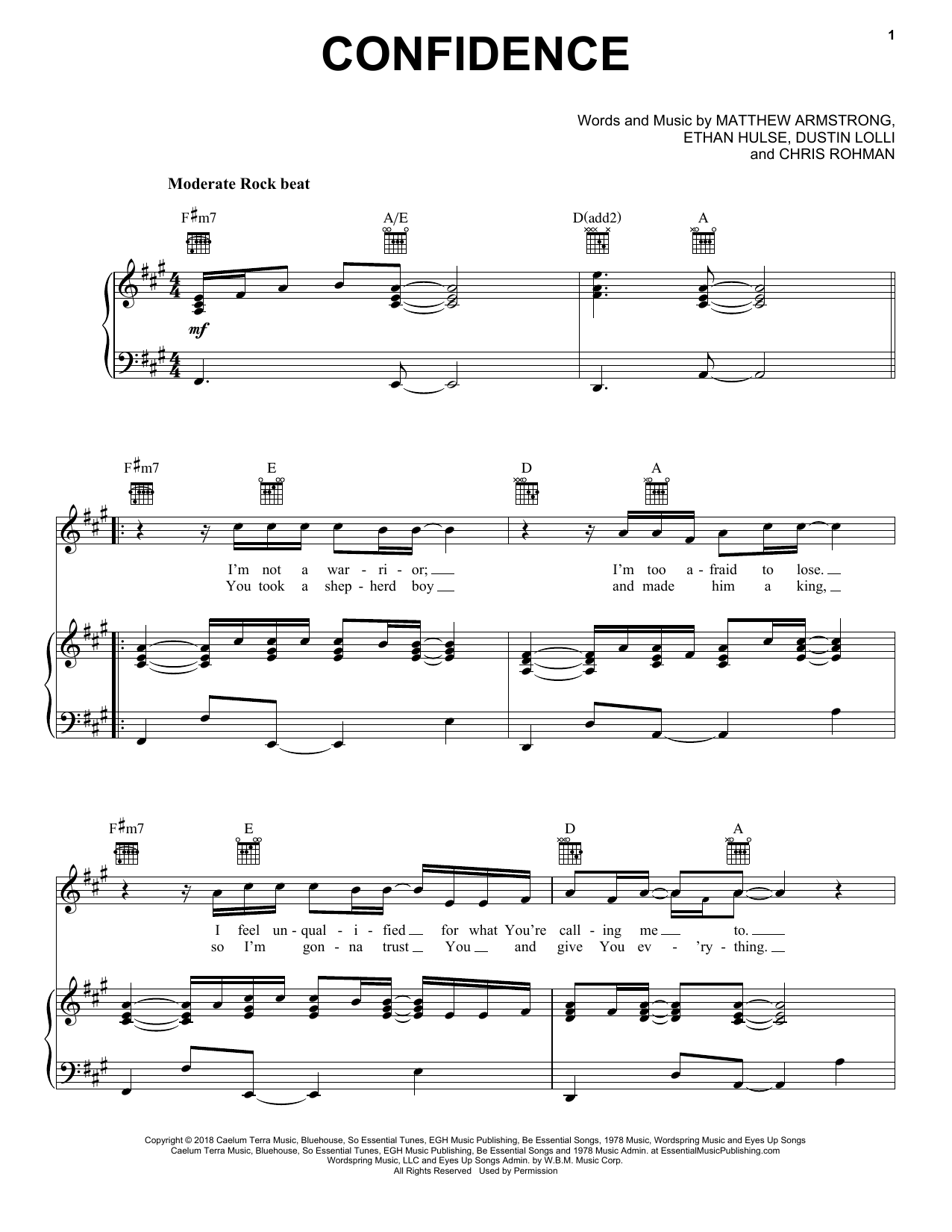 Sanctus Real Confidence Sheet Music Notes & Chords for Piano, Vocal & Guitar (Right-Hand Melody) - Download or Print PDF