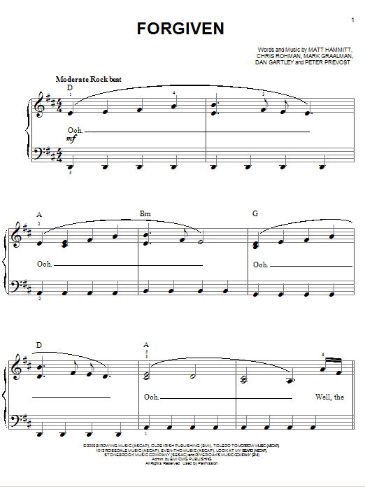 Sanctus Real Forgiven Sheet Music Notes & Chords for Easy Piano - Download or Print PDF