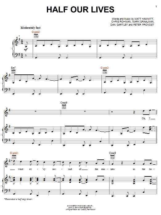Sanctus Real Half Our Lives Sheet Music Notes & Chords for Piano, Vocal & Guitar (Right-Hand Melody) - Download or Print PDF Sanctus Real Half Our Lives Sheet Music Notes & Chords for Piano, Vocal & Guitar (Right-Hand Melody) - Download or Print PDF
