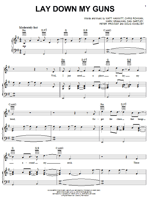 Sanctus Real Lay Down My Guns Sheet Music Notes & Chords for Piano, Vocal & Guitar (Right-Hand Melody) - Download or Print PDF Sanctus Real Lay Down My Guns Sheet Music Notes & Chords for Piano, Vocal & Guitar (Right-Hand Melody) - Download or Print PDF