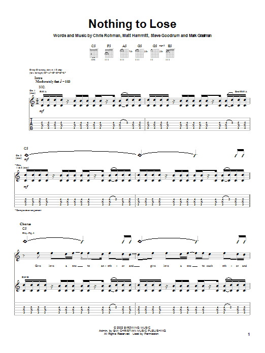 Sanctus Real Nothing To Lose Sheet Music Notes & Chords for Guitar Tab - Download or Print PDF