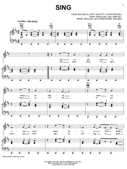 Sanctus Real Sing Sheet Music Notes & Chords for Piano, Vocal & Guitar (Right-Hand Melody) - Download or Print PDF Sanctus Real Sing Sheet Music Notes & Chords for Piano, Vocal & Guitar (Right-Hand Melody) - Download or Print PDF