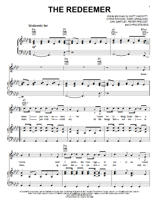Sanctus Real The Redeemer Sheet Music Notes & Chords for Piano, Vocal & Guitar (Right-Hand Melody) - Download or Print PDF Sanctus Real The Redeemer Sheet Music Notes & Chords for Piano, Vocal & Guitar (Right-Hand Melody) - Download or Print PDF