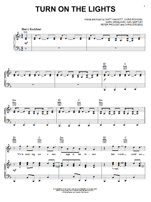 Sanctus Real Turn On The Lights Sheet Music Notes & Chords for Piano, Vocal & Guitar (Right-Hand Melody) - Download or Print PDF Sanctus Real Turn On The Lights Sheet Music Notes & Chords for Piano, Vocal & Guitar (Right-Hand Melody) - Download or Print PDF