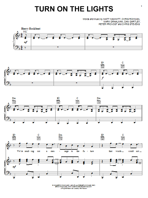 Sanctus Real Turn On The Lights Sheet Music Notes & Chords for Piano, Vocal & Guitar (Right-Hand Melody) - Download or Print PDF