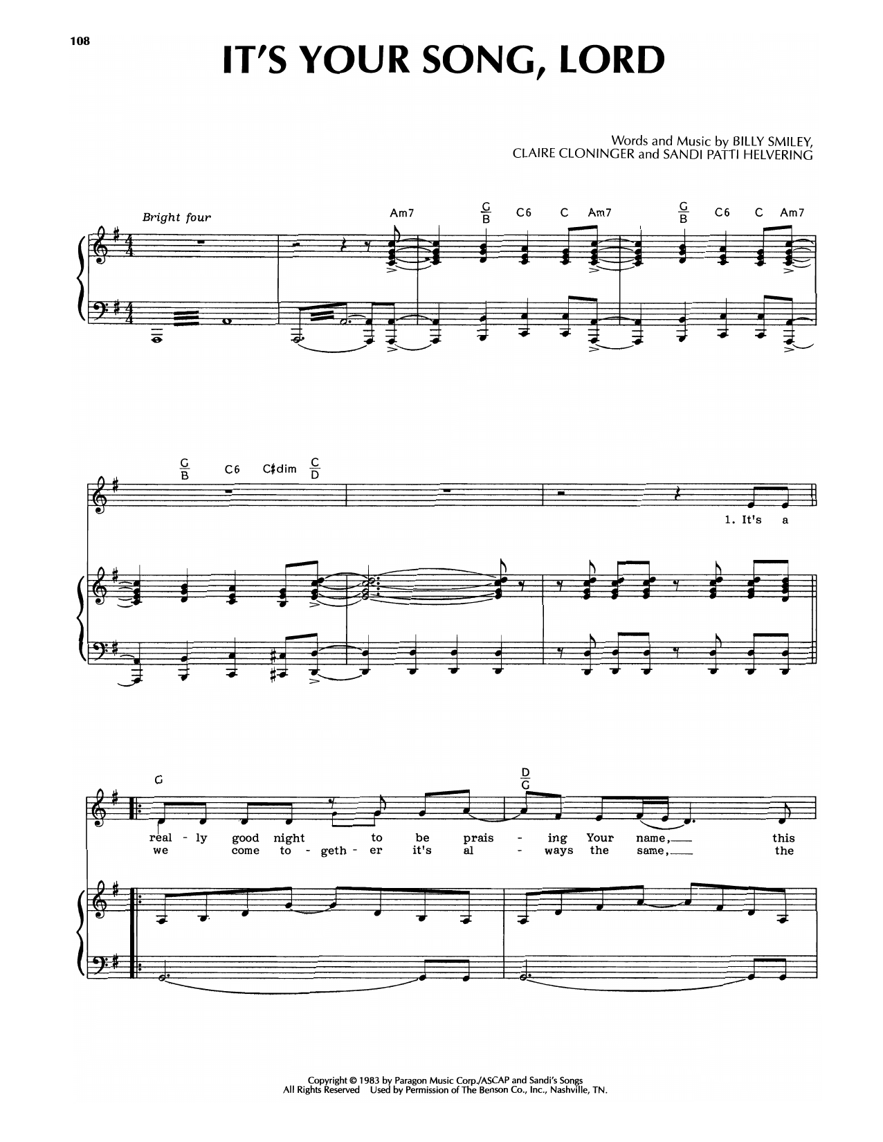 Sandi Patti It's Your Song, Lord Sheet Music Notes & Chords for Piano & Vocal - Download or Print PDF