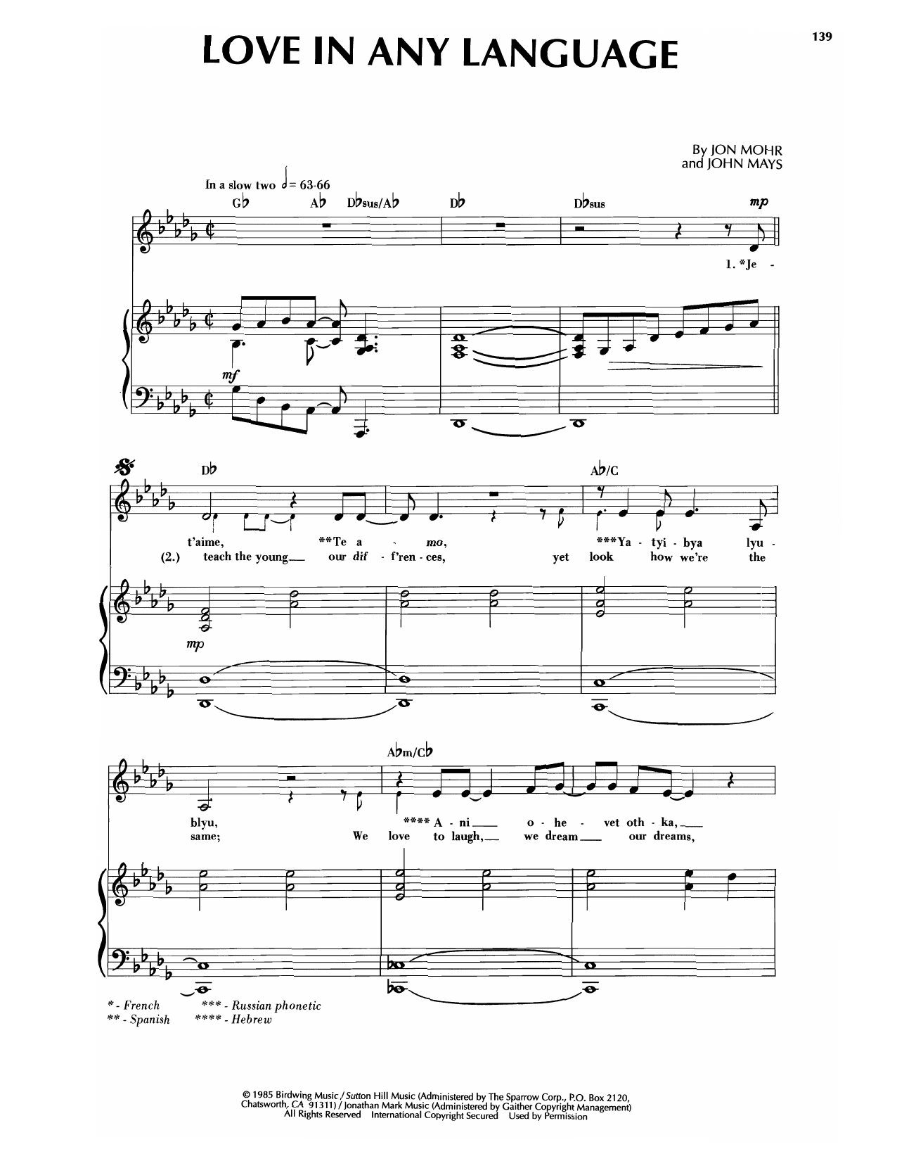 Sandi Patti Love In Any Language Sheet Music Notes & Chords for Piano & Vocal - Download or Print PDF