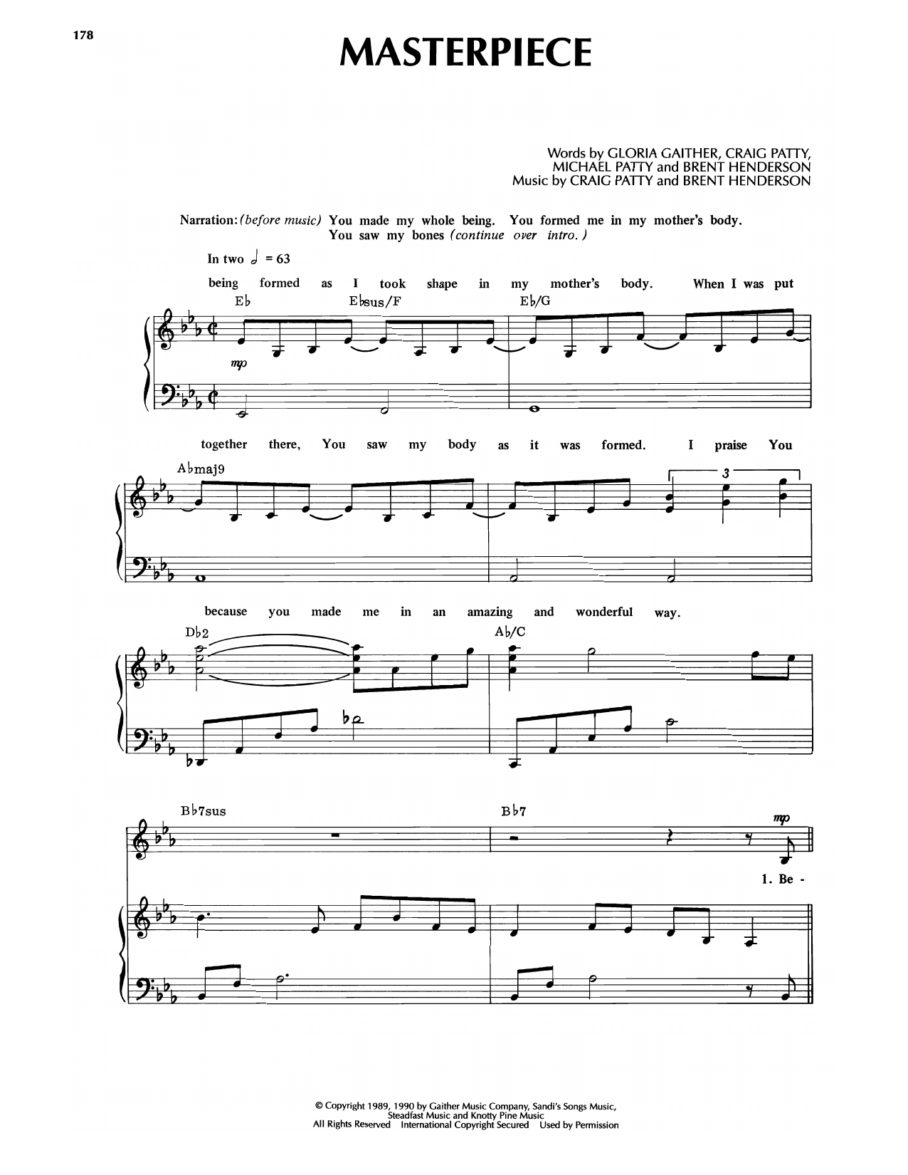 Sandi Patti Masterpiece Sheet Music Notes & Chords for Piano & Vocal - Download or Print PDF