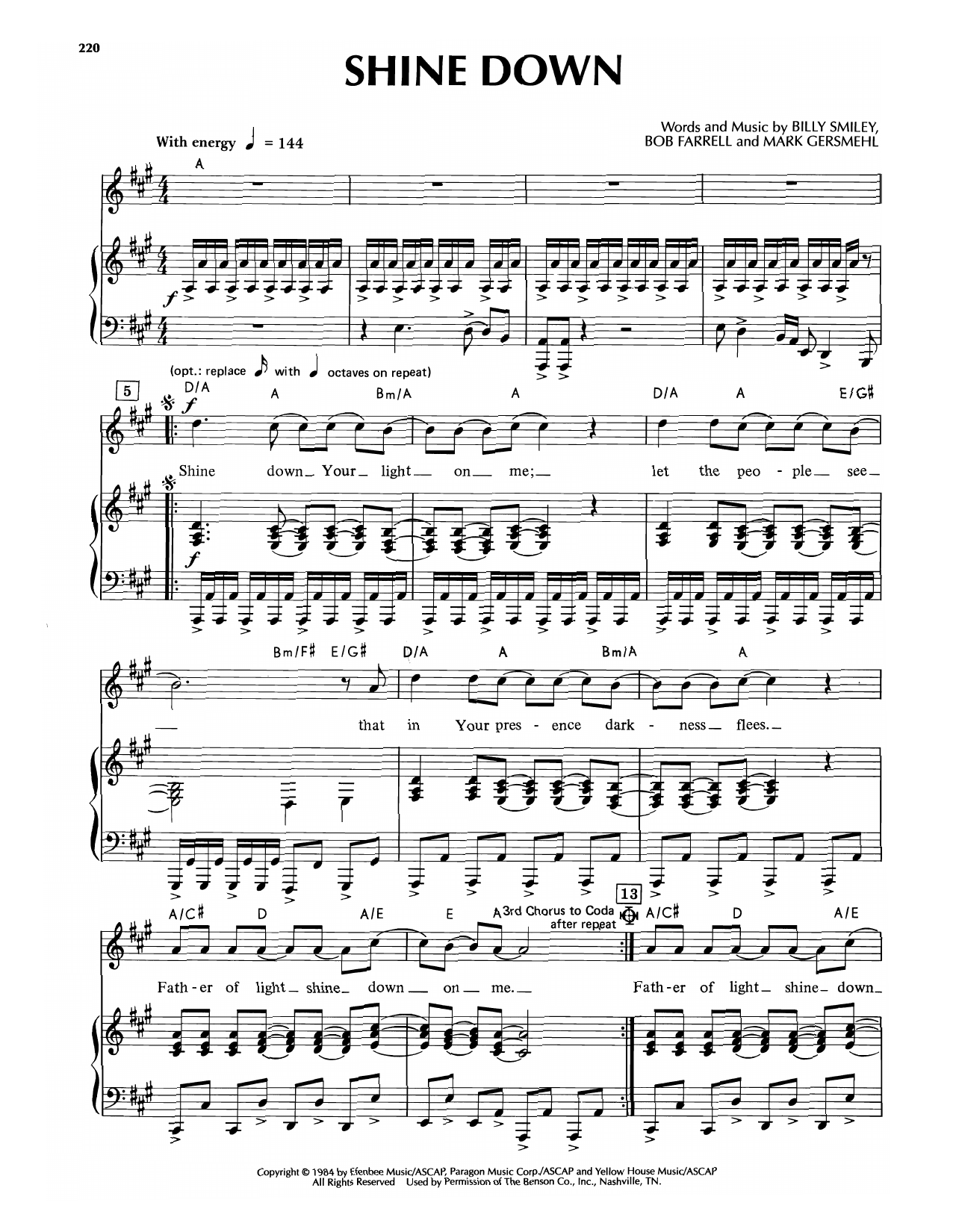 Sandi Patti Shine Down Sheet Music Notes & Chords for Piano & Vocal - Download or Print PDF