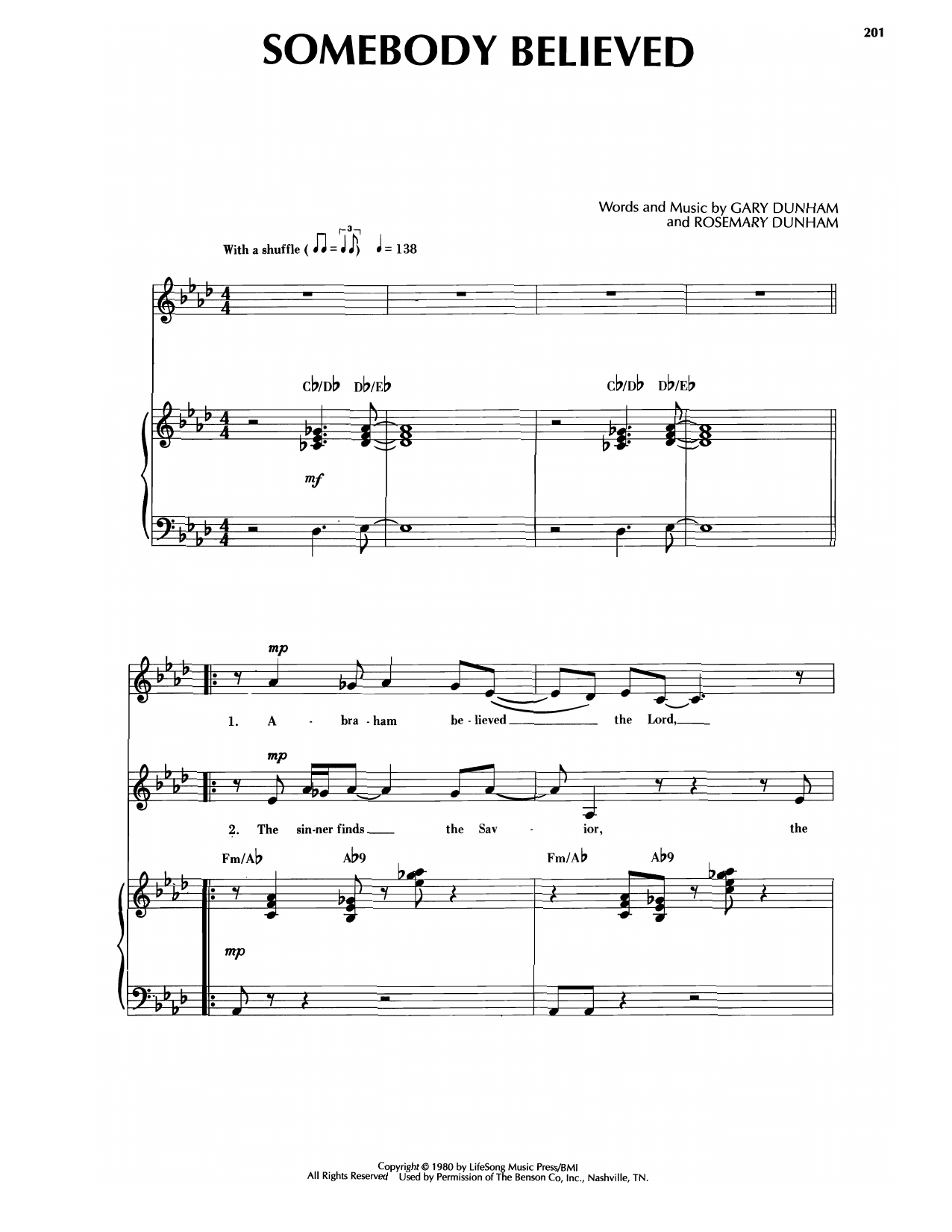 Sandi Patti Somebody Believed Sheet Music Notes & Chords for Piano & Vocal - Download or Print PDF