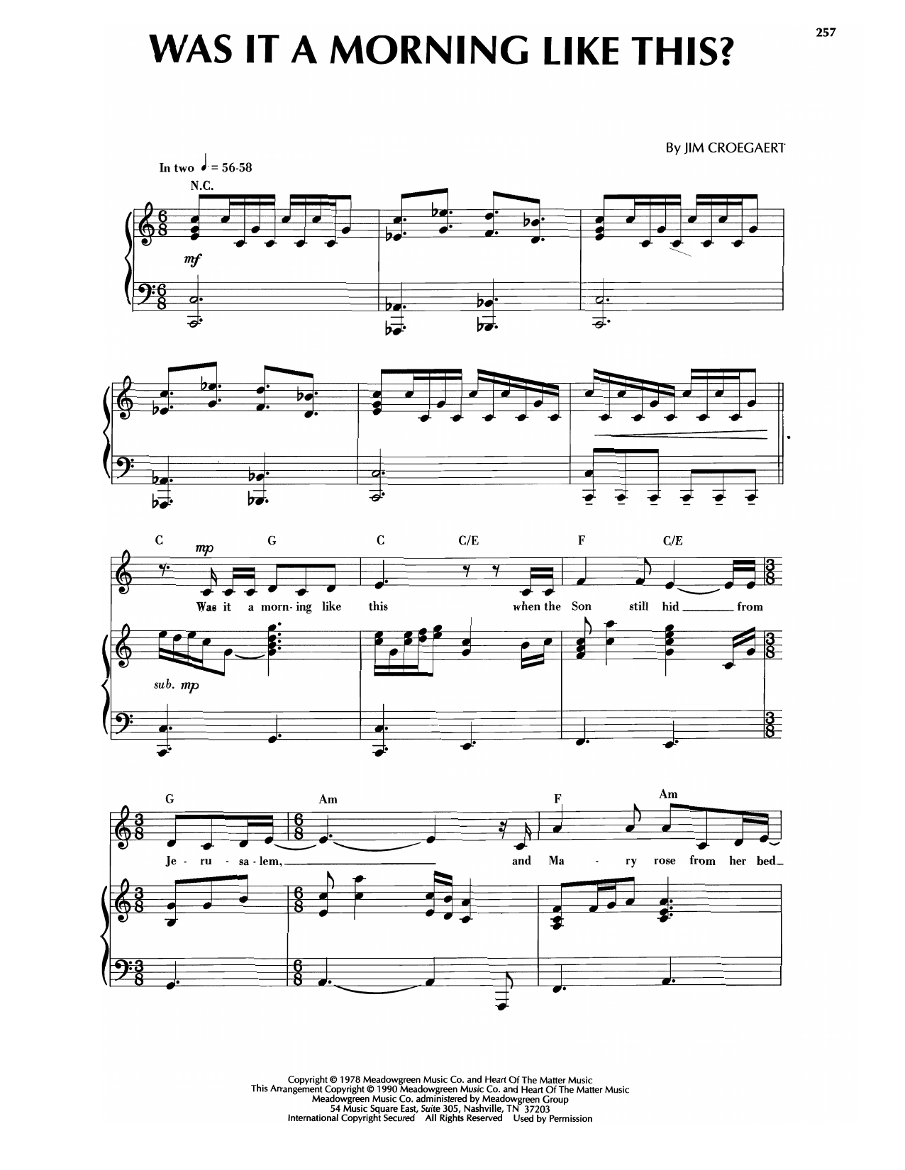 Sandi Patti Was It A Morning Like This? Sheet Music Notes & Chords for Piano & Vocal - Download or Print PDF