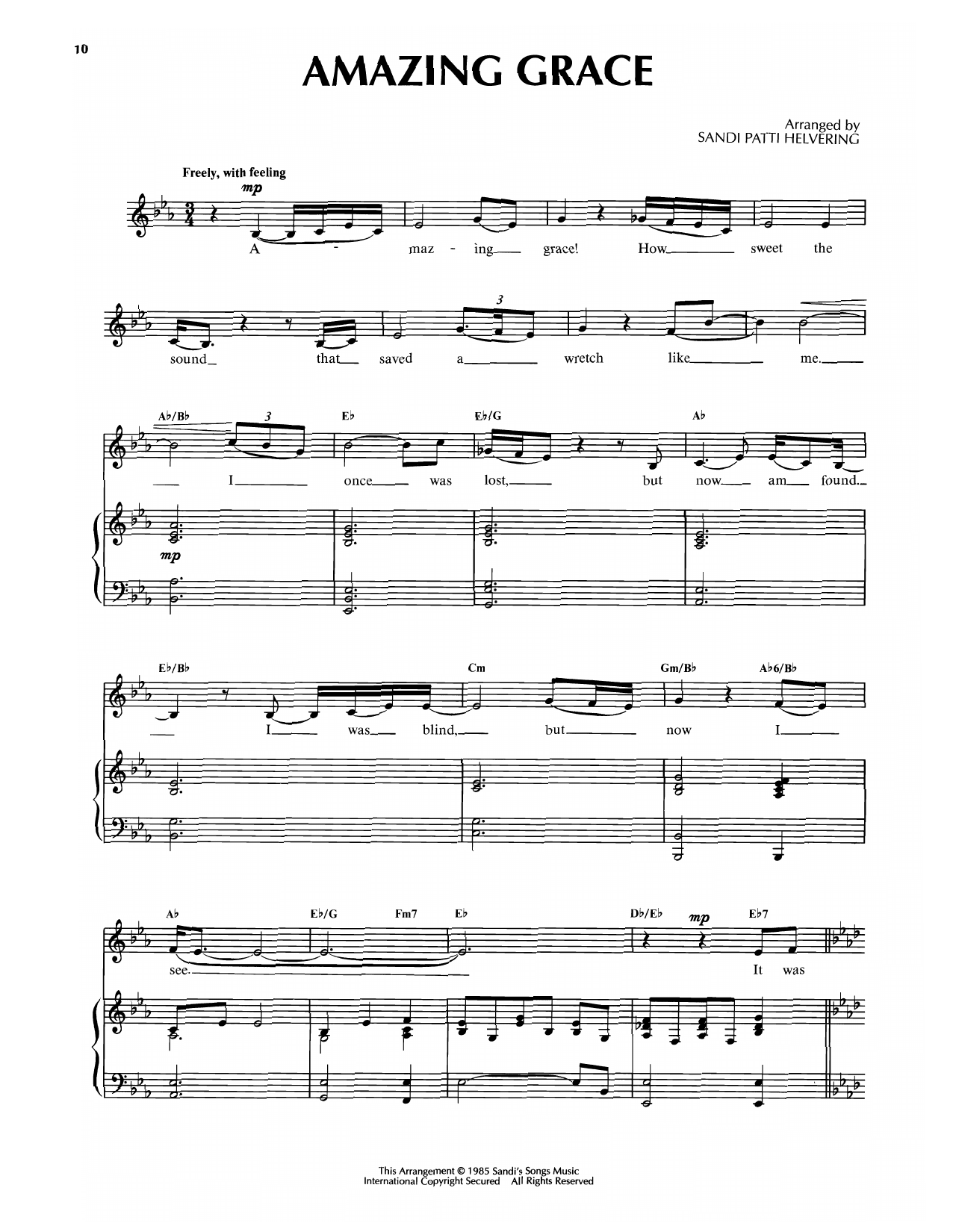 Sandi Patty Amazing Grace Sheet Music Notes & Chords for Piano & Vocal - Download or Print PDF