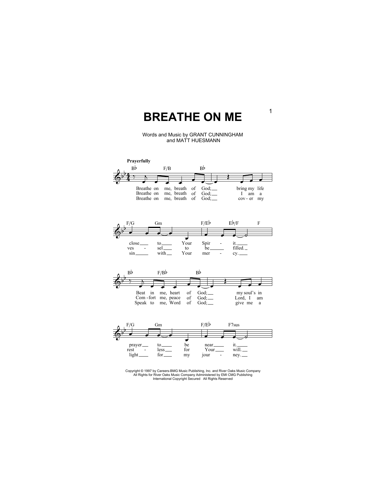Sandi Patty Breathe On Me Sheet Music Notes & Chords for Melody Line, Lyrics & Chords - Download or Print PDF