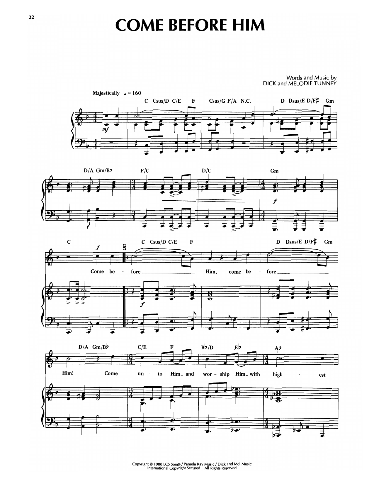 Sandi Patty Come Before Him Sheet Music Notes & Chords for Piano & Vocal - Download or Print PDF