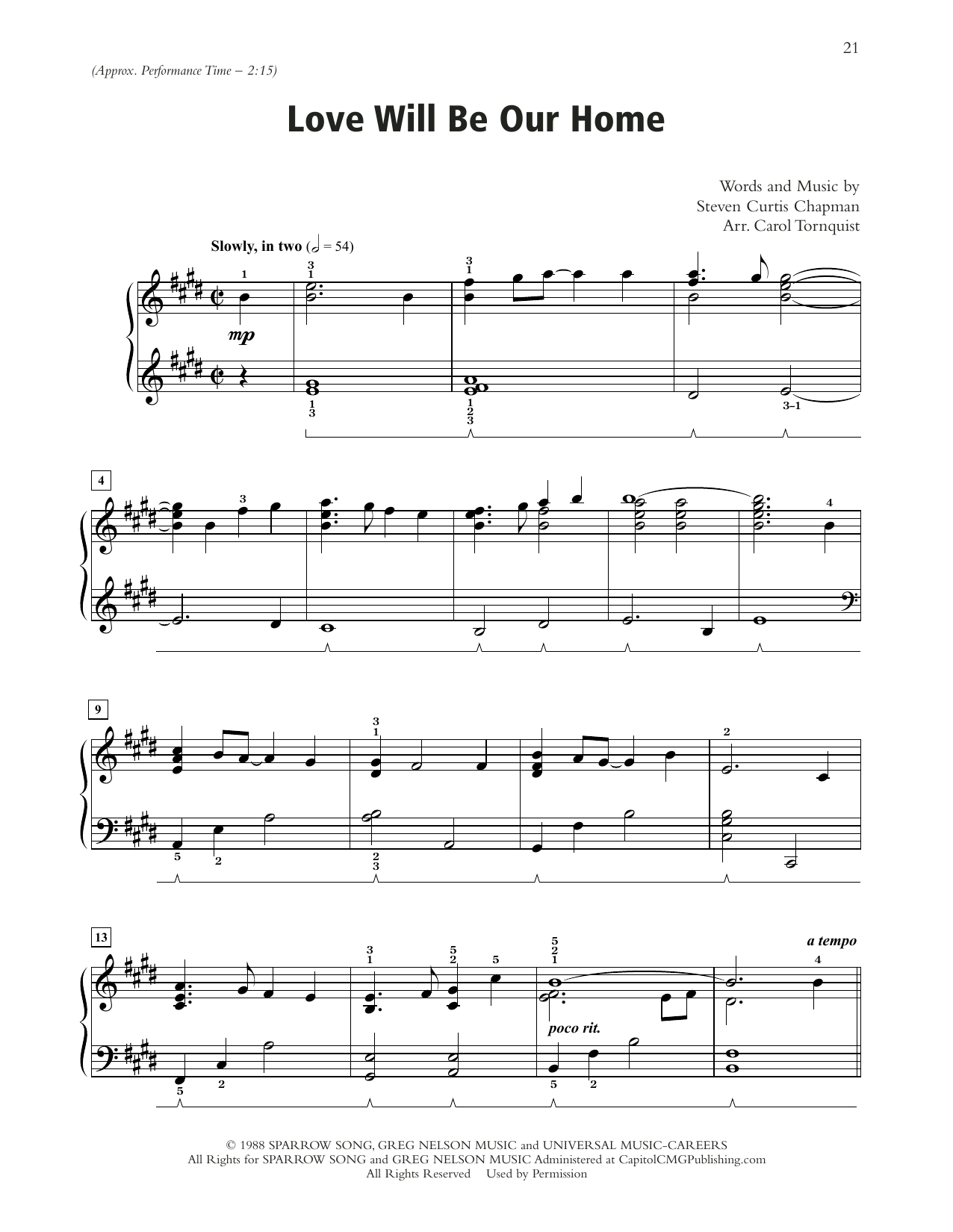 Sandi Patty Love Will Be Our Home (arr. Carol Tornquist) Sheet Music Notes & Chords for Piano Solo - Download or Print PDF