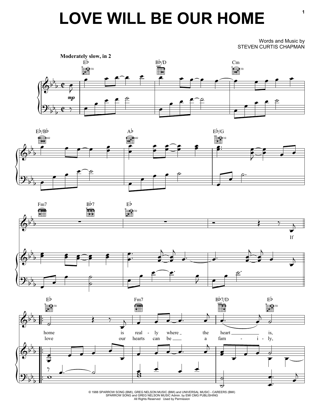 Sandi Patty Love Will Be Our Home Sheet Music Notes & Chords for Piano, Vocal & Guitar (Right-Hand Melody) - Download or Print PDF