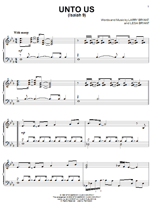 Sandi Patty Unto Us (Isaiah 9) Sheet Music Notes & Chords for Piano - Download or Print PDF