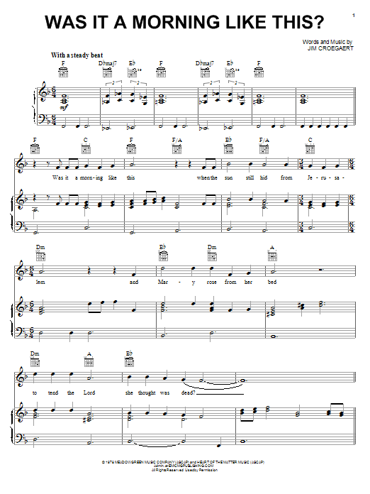 Sandi Patty Was It A Morning Like This? Sheet Music Notes & Chords for Piano, Vocal & Guitar (Right-Hand Melody) - Download or Print PDF