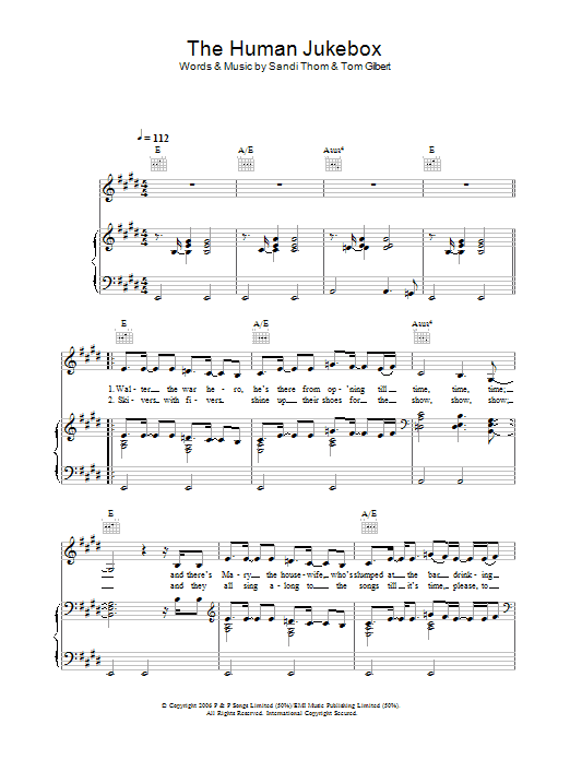 Sandi Thom The Human Jukebox Sheet Music Notes & Chords for Piano, Vocal & Guitar (Right-Hand Melody) - Download or Print PDF