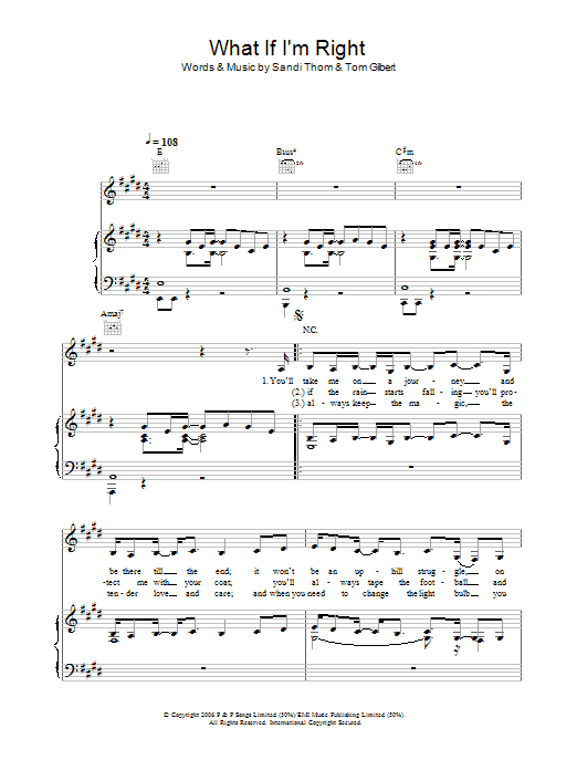 Sandi Thom What If I'm Right Sheet Music Notes & Chords for Piano, Vocal & Guitar (Right-Hand Melody) - Download or Print PDF Sandi Thom What If I'm Right Sheet Music Notes & Chords for Piano, Vocal & Guitar (Right-Hand Melody) - Download or Print PDF