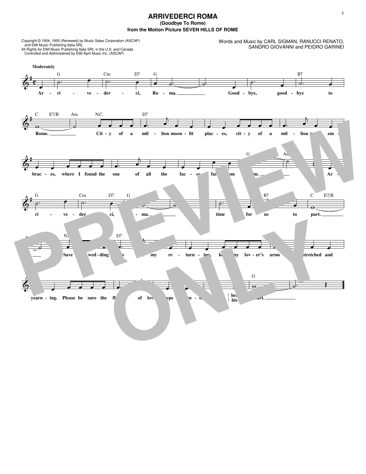 Sandro Giovannini Arrivederci Roma (Goodbye To Rome) Sheet Music Notes & Chords for Melody Line, Lyrics & Chords - Download or Print PDF Sandro Giovannini Arrivederci Roma (Goodbye To Rome) Sheet Music Notes & Chords for Melody Line, Lyrics & Chords - Download or Print PDF