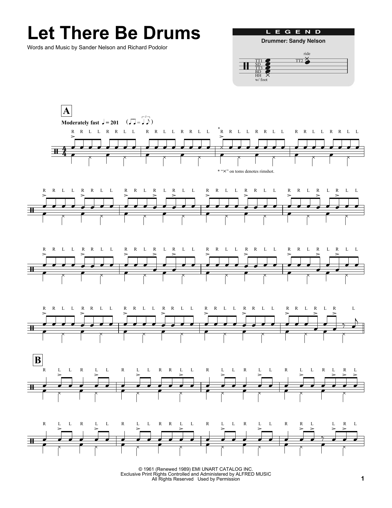 Sandy Nelson Let There Be Drums Sheet Music Notes & Chords for Drums Transcription - Download or Print PDF