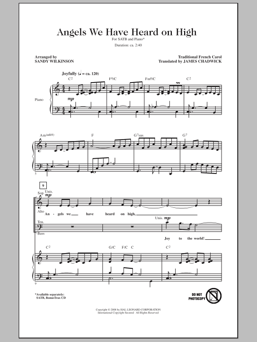 Sandy Wilkinson Angels We Have Heard On High Sheet Music Notes & Chords for SATB - Download or Print PDF