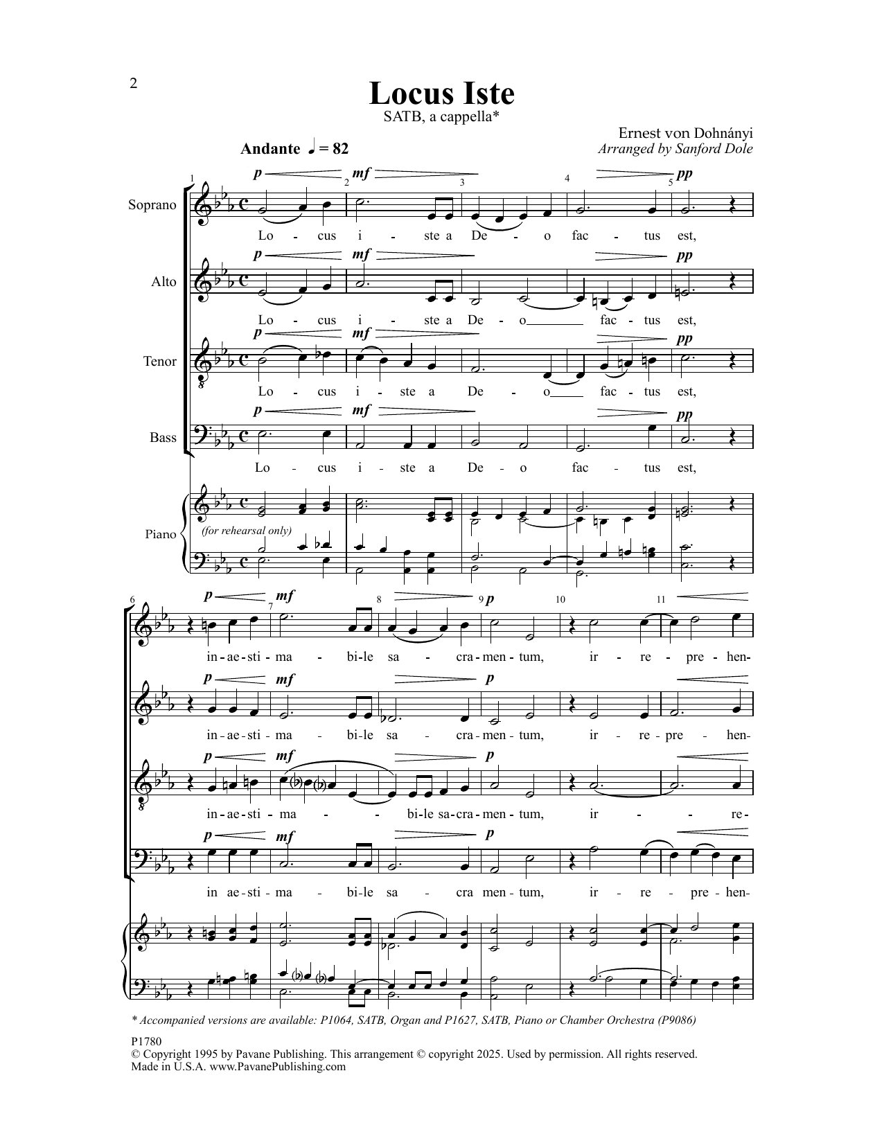 Sanford Dole Locus Iste Sheet Music Notes & Chords for SATB Choir - Download or Print PDF