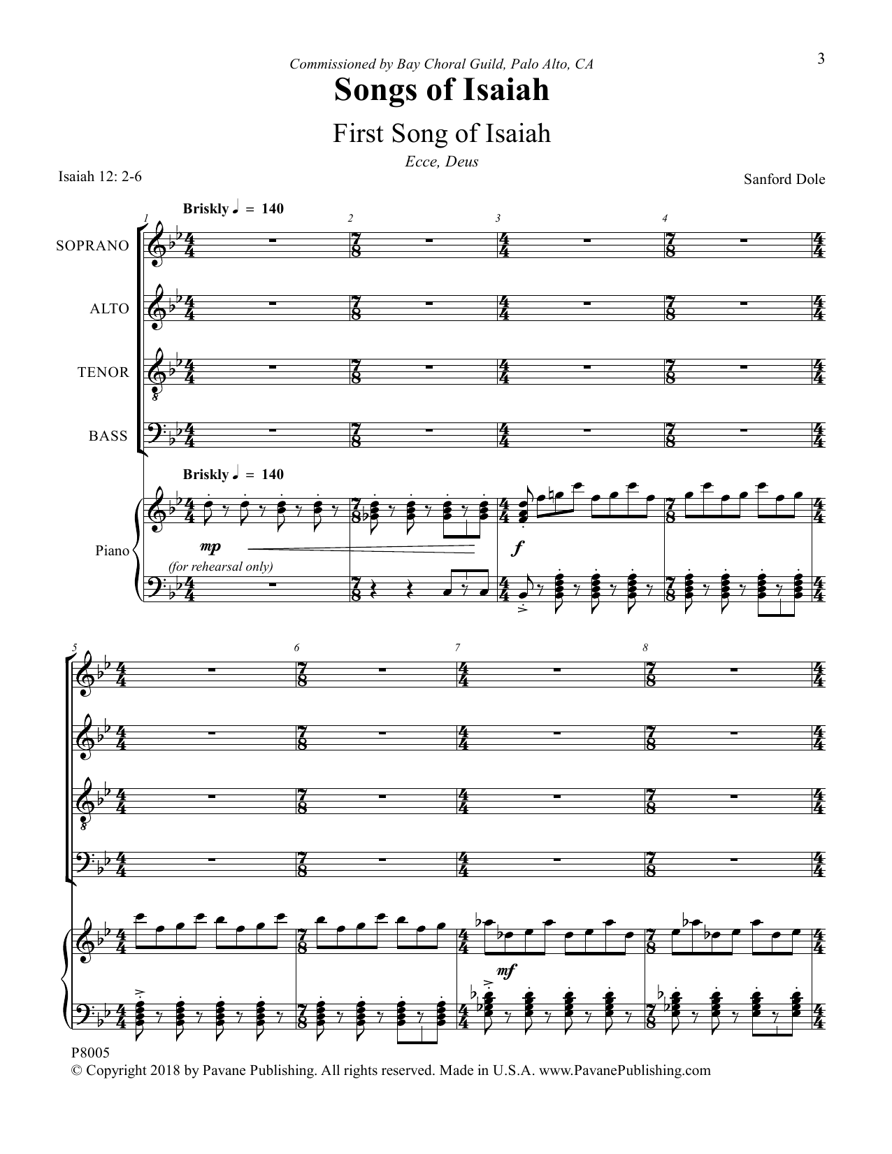 Sanford Dole Songs of Isaiah Sheet Music Notes & Chords for SATB Choir - Download or Print PDF