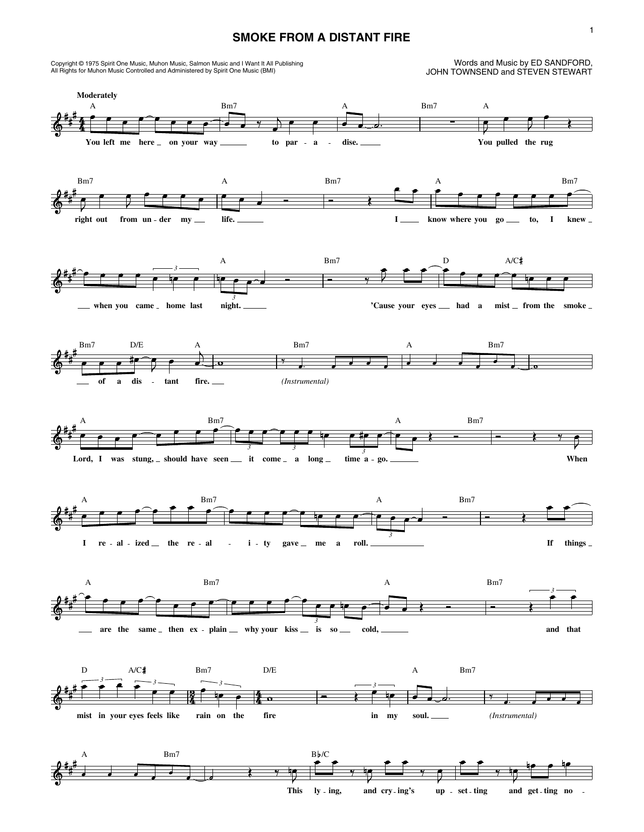 Sanford Townsend Band Smoke From A Distant Fire Sheet Music Notes & Chords for Lead Sheet / Fake Book - Download or Print PDF