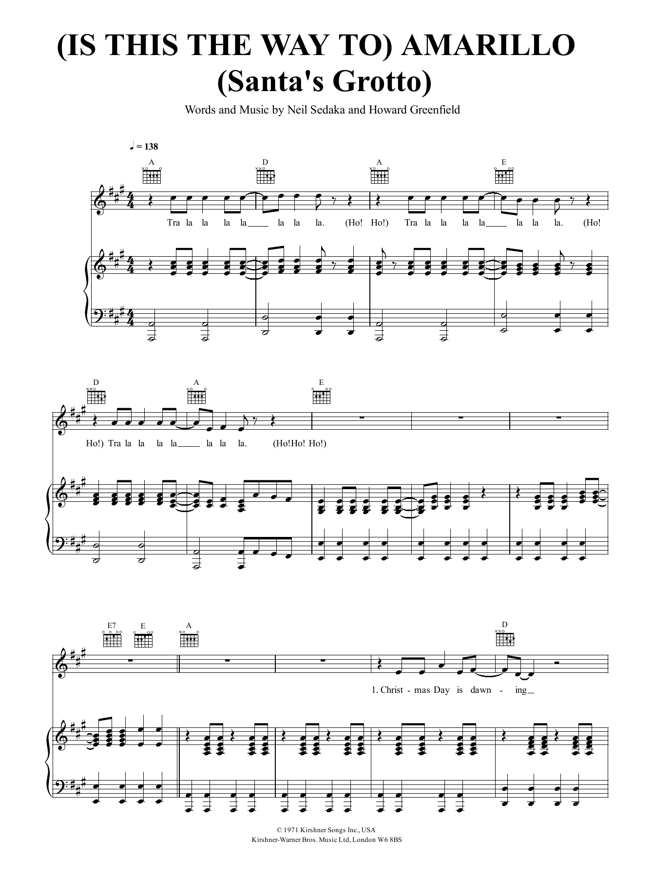 Santa Sings (Is This The Way To) Amarillo (Santa's Grotto) Sheet Music Notes & Chords for Piano, Vocal & Guitar (Right-Hand Melody) - Download or Print PDF