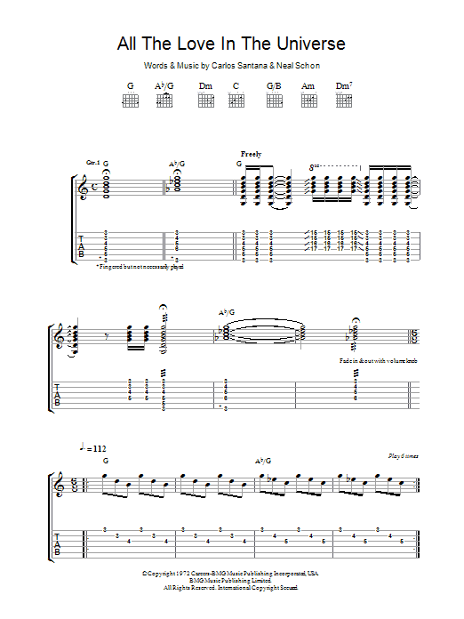 Santana All The Love In The Universe Sheet Music Notes & Chords for Guitar Tab - Download or Print PDF