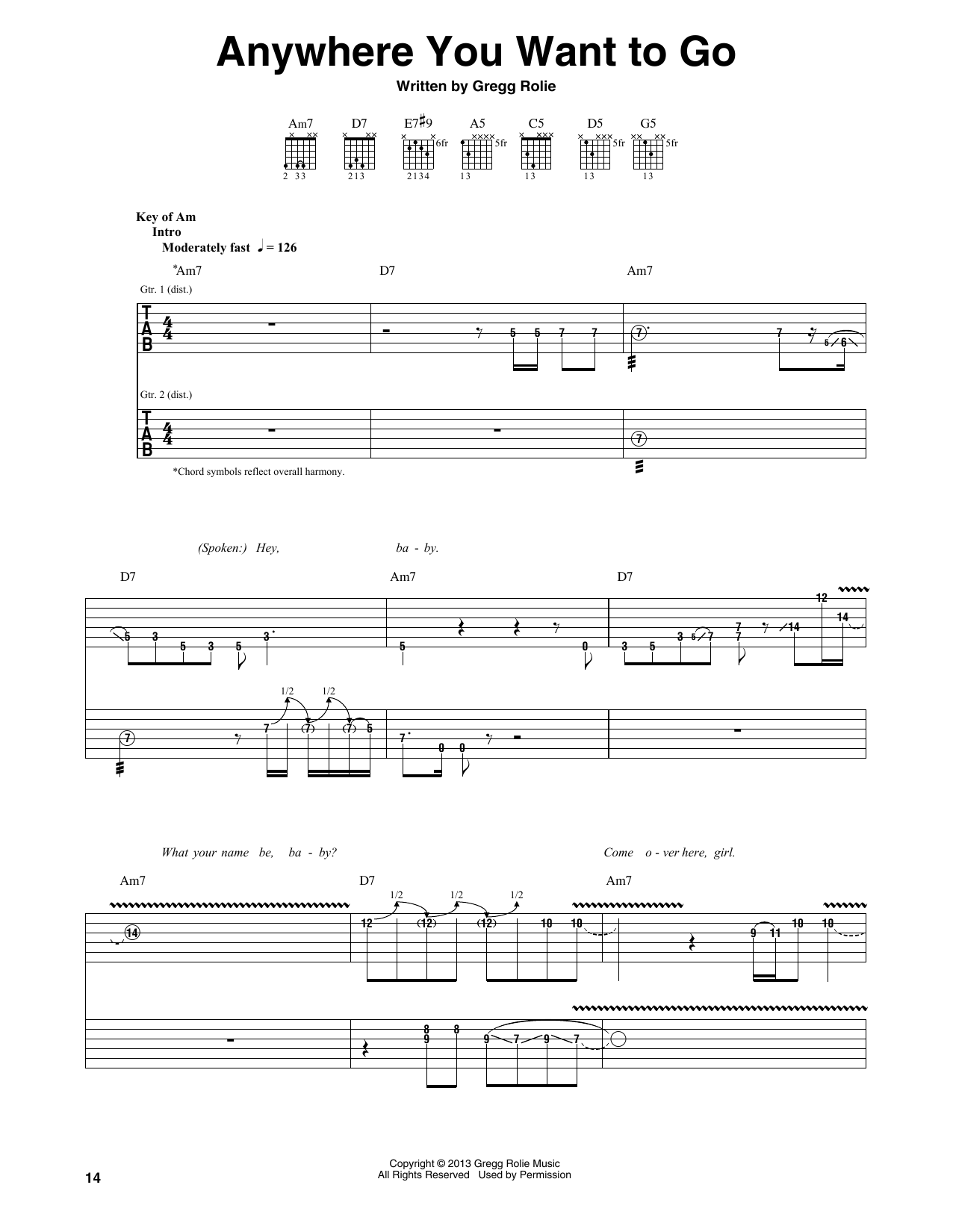 Santana Anywhere You Want To Go Sheet Music Notes & Chords for Guitar Tab - Download or Print PDF