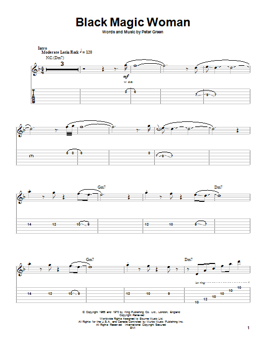 Santana Black Magic Woman Sheet Music Notes & Chords for Piano, Vocal & Guitar (Right-Hand Melody) - Download or Print PDF