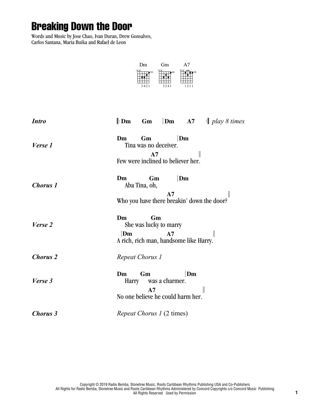 Santana Breaking Down The Door Sheet Music Notes & Chords for Guitar Chords/Lyrics - Download or Print PDF