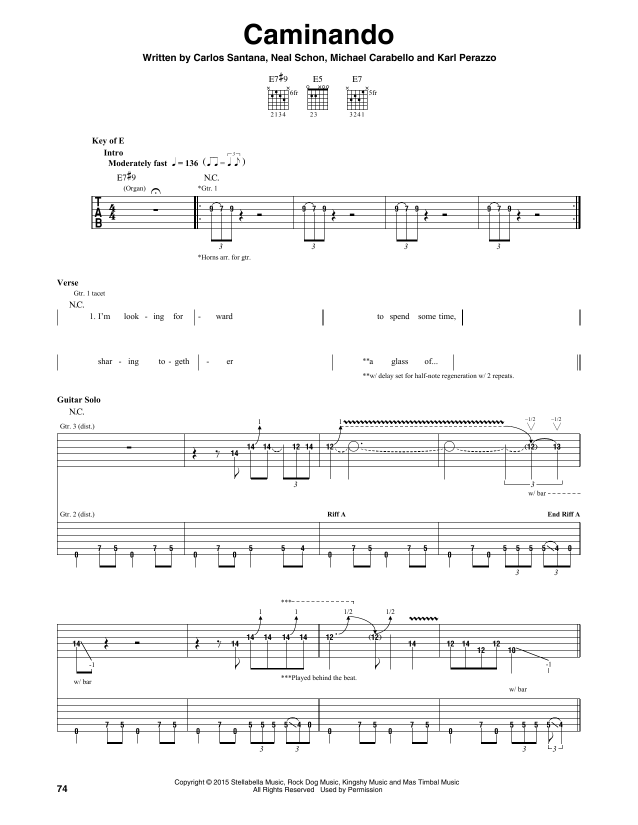 Santana Caminando Sheet Music Notes & Chords for Guitar Tab - Download or Print PDF