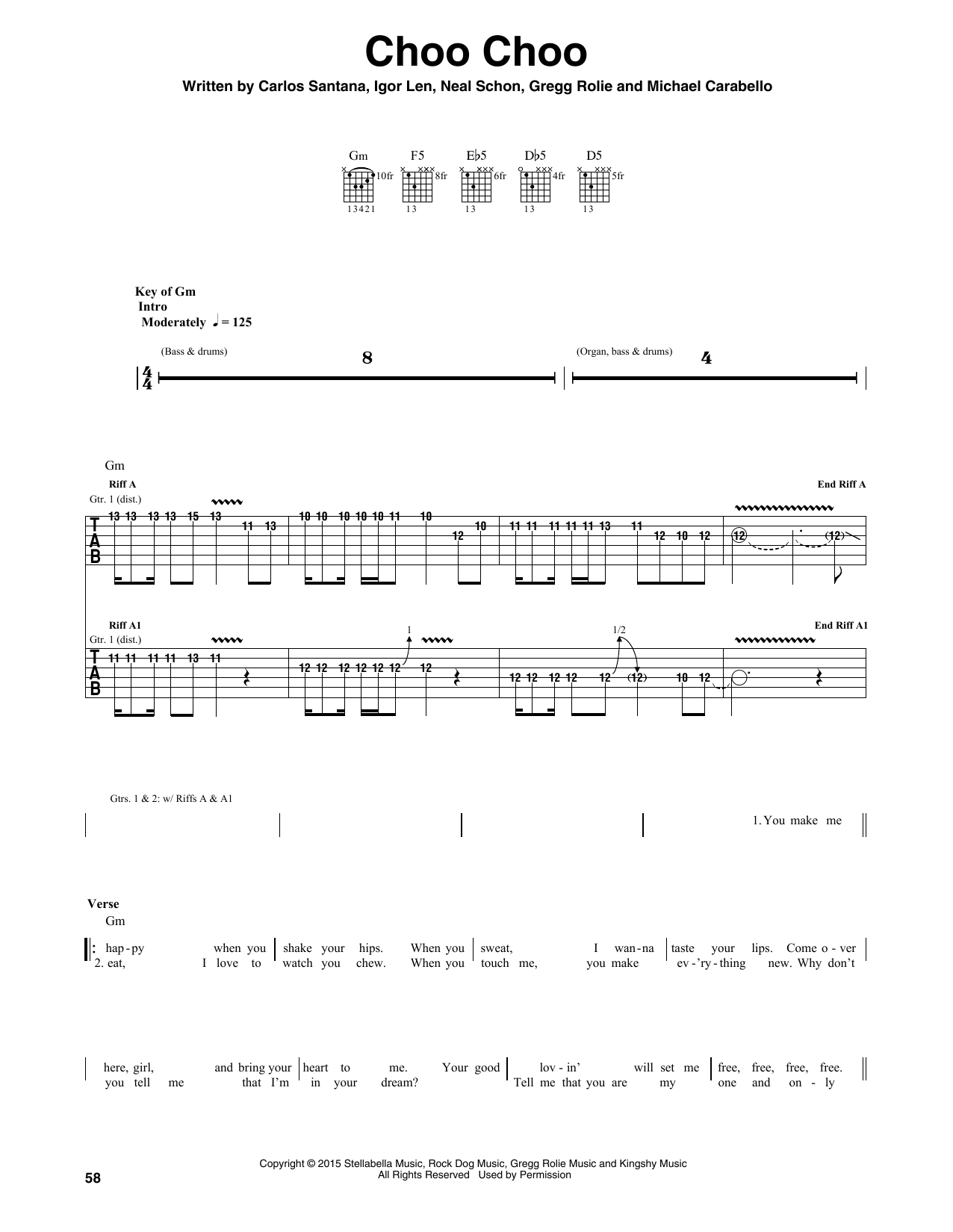 Santana Choo Choo Sheet Music Notes & Chords for Guitar Tab - Download or Print PDF
