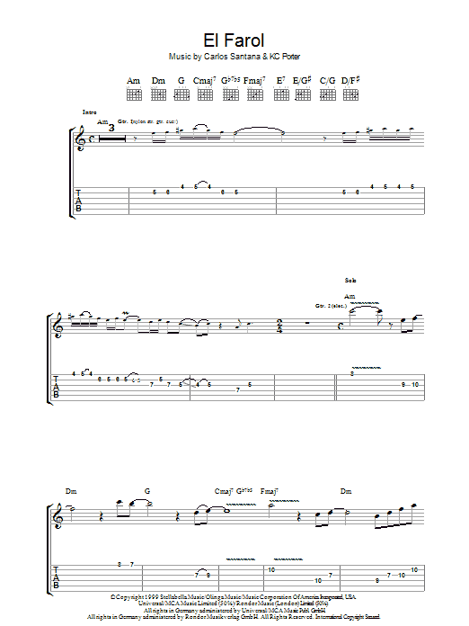 Santana El Farol Sheet Music Notes & Chords for Guitar Tab - Download or Print PDF