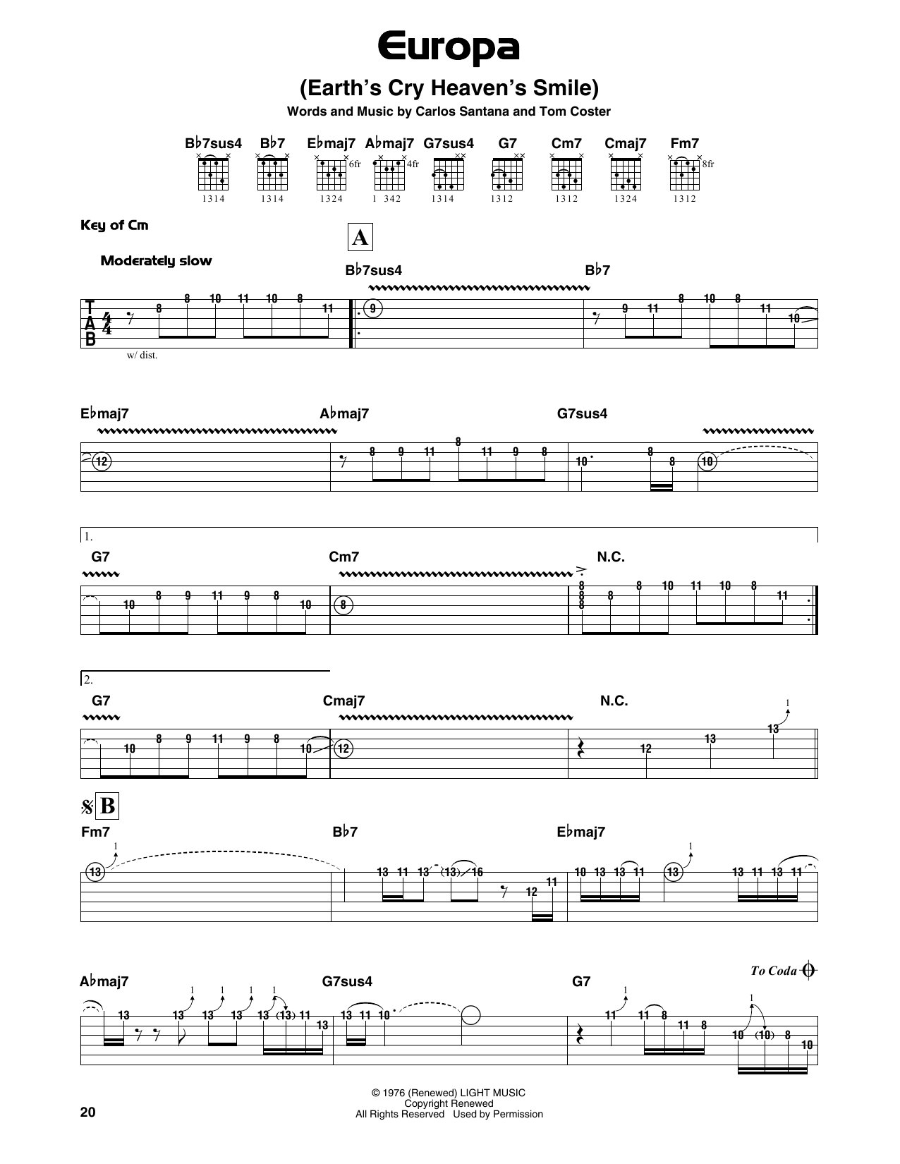 Santana Europa Sheet Music Notes & Chords for Guitar Tab - Download or Print PDF
