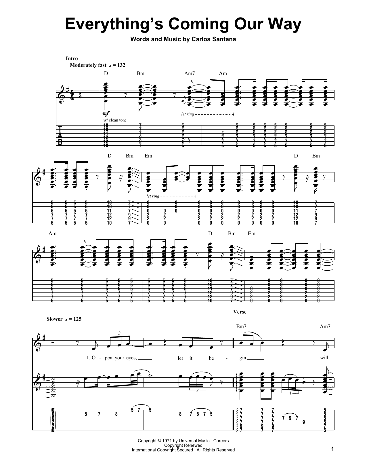 Santana Everything's Coming Our Way Sheet Music Notes & Chords for Guitar Tab Play-Along - Download or Print PDF