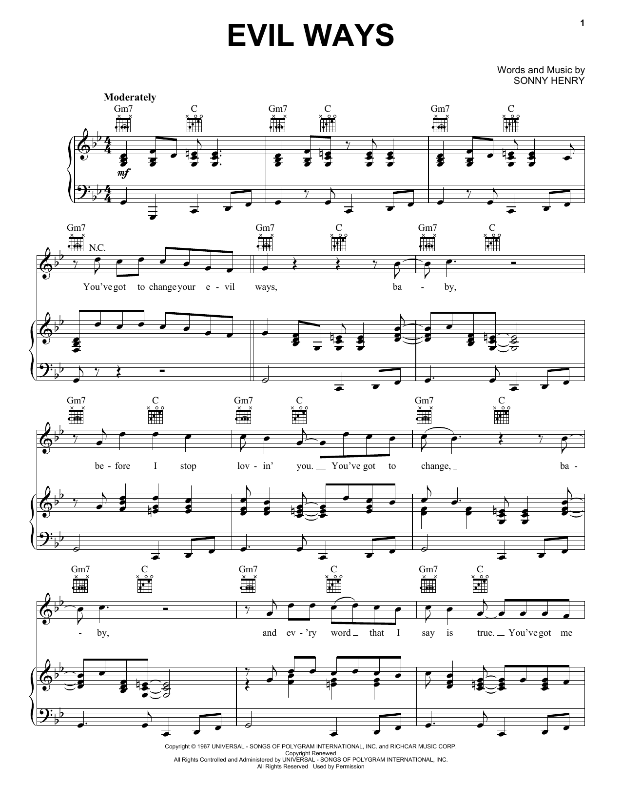 Santana Evil Ways Sheet Music Notes & Chords for Easy Guitar - Download or Print PDF