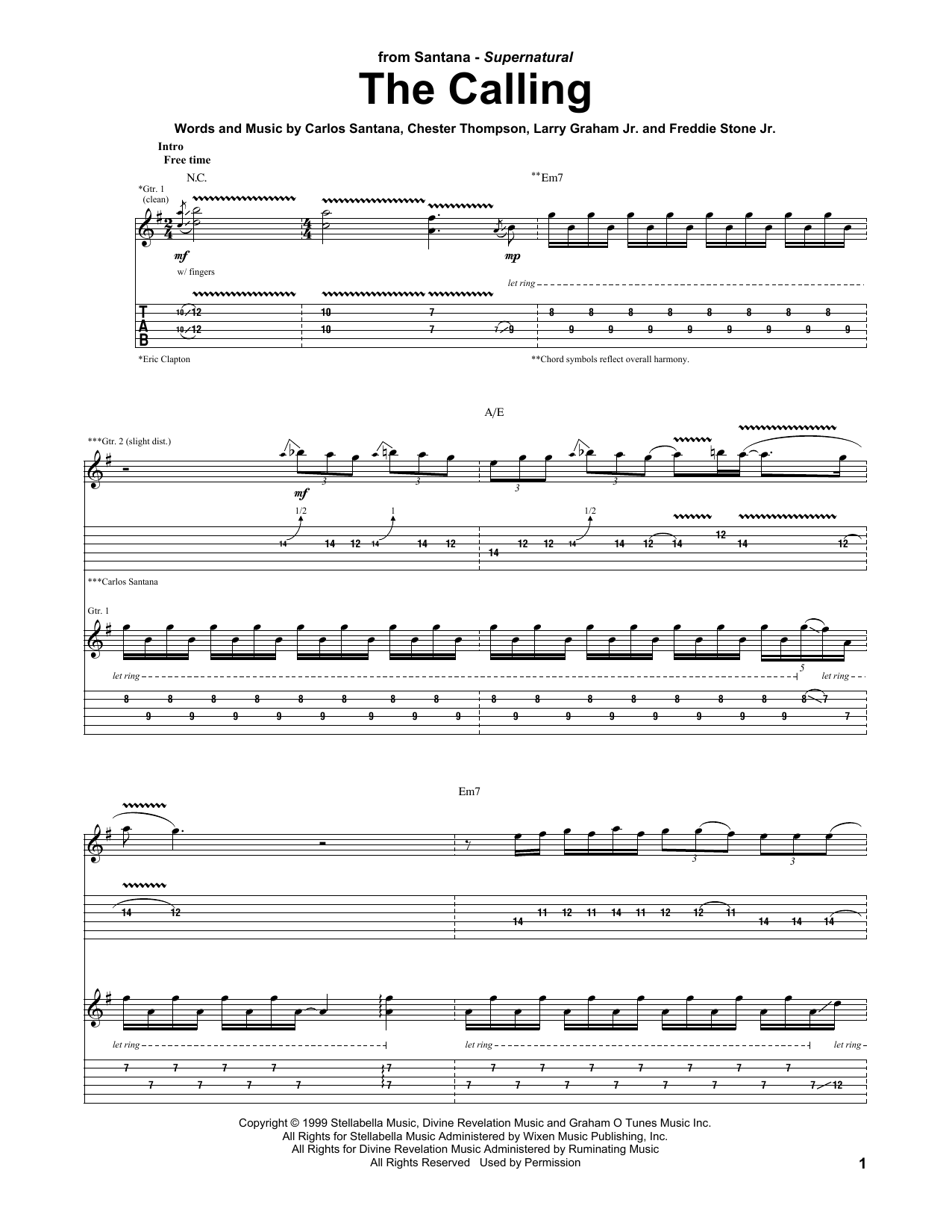 Santana featuring Eric Clapton The Calling Sheet Music Notes & Chords for Guitar Tab - Download or Print PDF